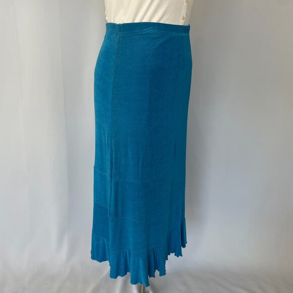 Y2K Tiered Skirt Plus Size 3X Blue Solid Ruffle Stretch Whimsical Fairy Boho Vtg - Picture 6 of 14